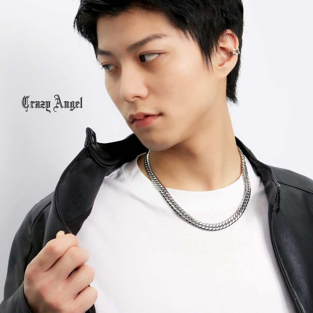 [Shinjuku Gin no Kura] Crazy Angel Men's Curb Chain, 6-Sided Double Curb Chain, 10mm Wide, 50cm, Surgical Stainless Steel