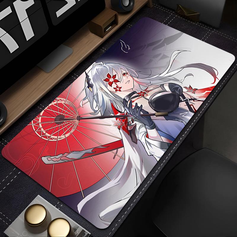 Gaming Mouse Pad Large Desk Mat Antislip Stitched Edges Red Flower Anime Print Keyboard Pad for Gamer Home Office