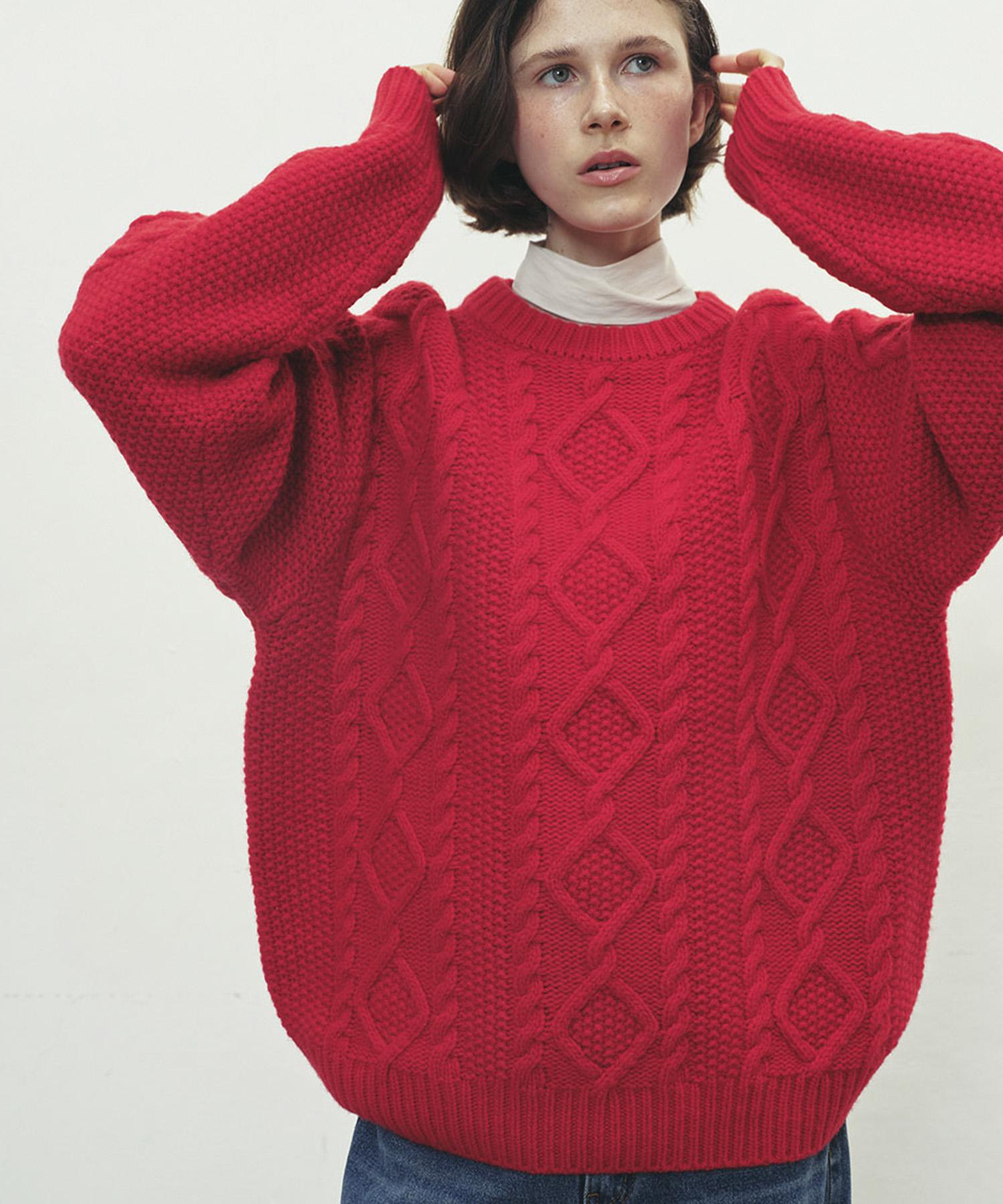 Soire (3Color)Fisherman Cable Wool Sweater Ivory/Free