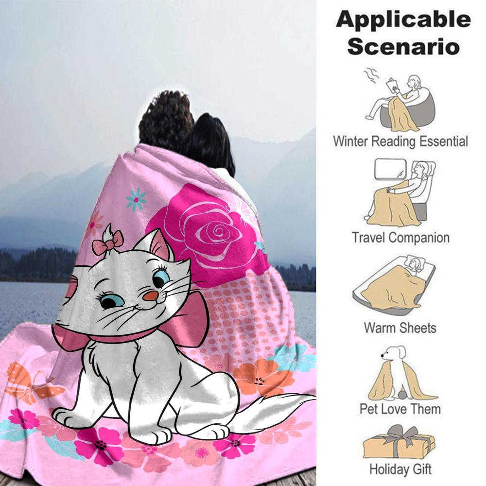 Pink Rose Kitty Flannel Blanket Super Soft Warm Cozy Blanket For Sofa Bed Office Travel Allseason Home Decor Gift