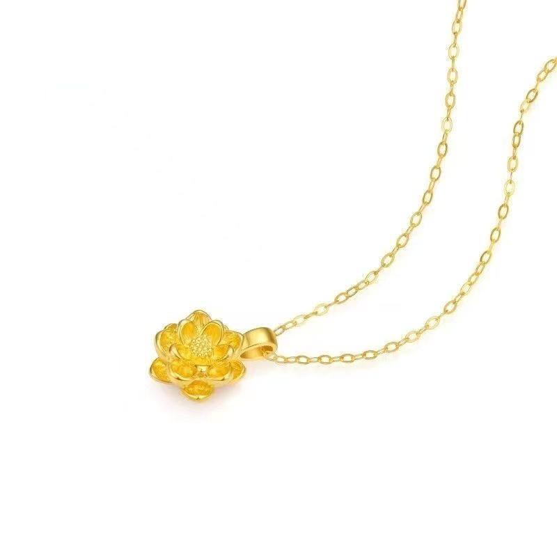 Gold Lotus Heart Chain Necklace for Women