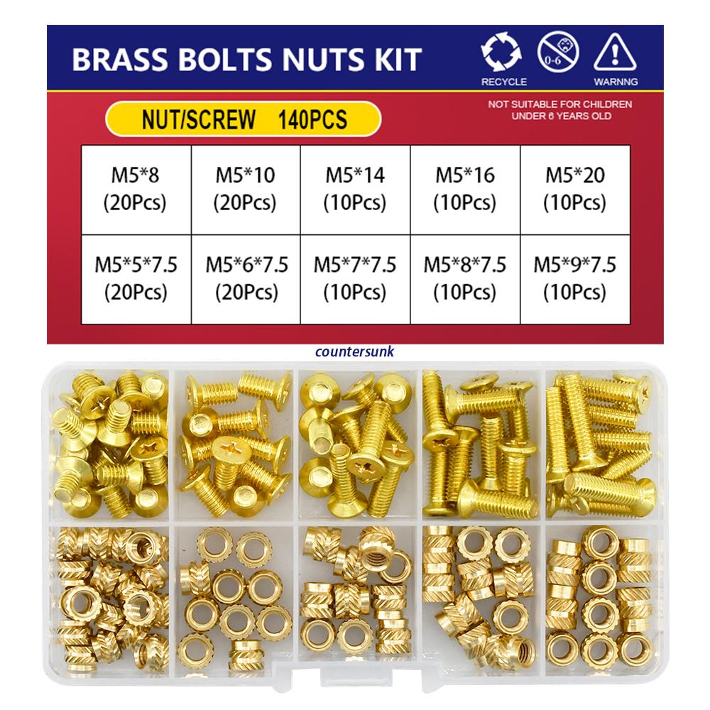 M2 M2.5 M3 M4 M5 Metric Threaded Insert Brass Nuts Bolts Set Countersunk Head Screw Hot Melt Heating Knurled Injection Nut Kits