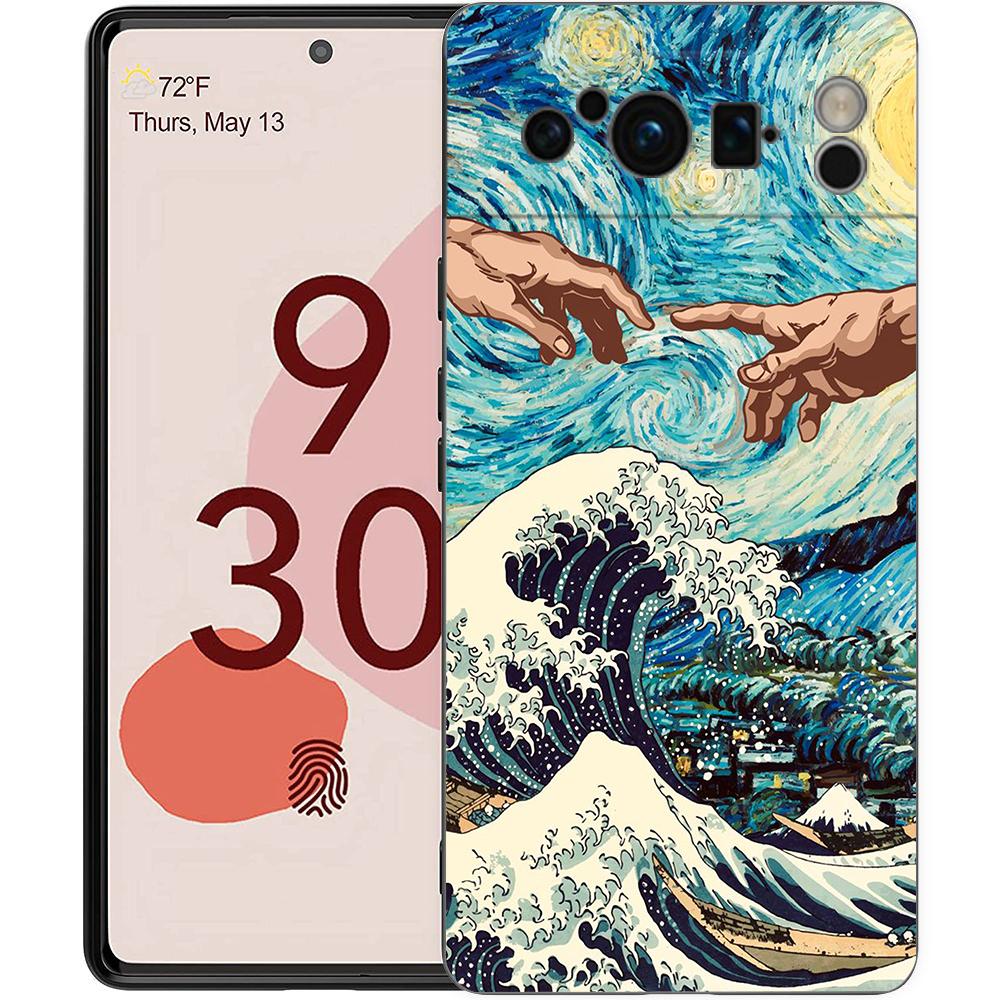 Golden Great Wave Kanagawa Surf Phone Case For Google Pixel 8 A 7 6 Pro Soft Shell For Pixel 6A Silicone Shockproof Black Cover