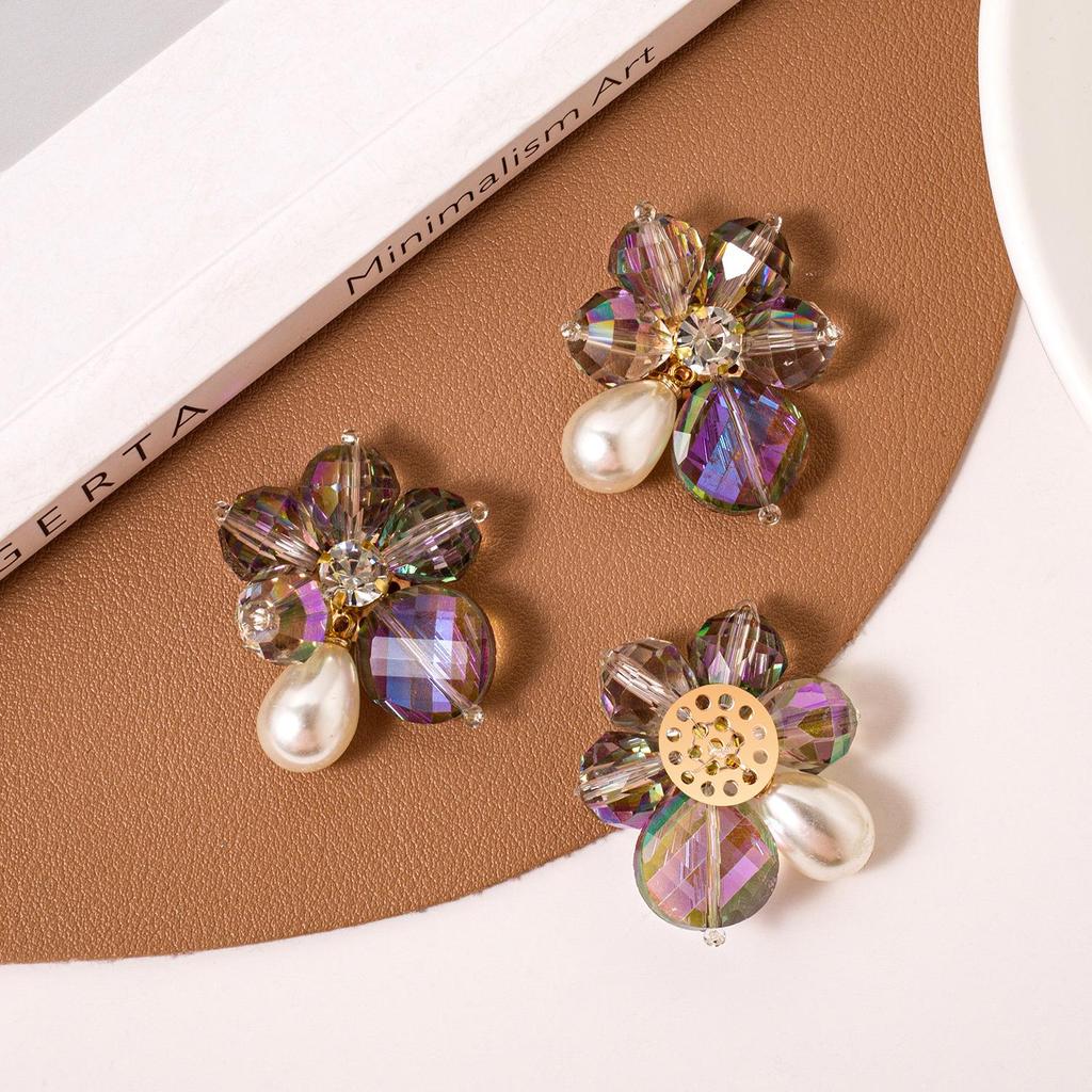 Handmade Crystal Flower Stud Earrings and Hair Clips - Beaded Accessories for Shoes and Clothing