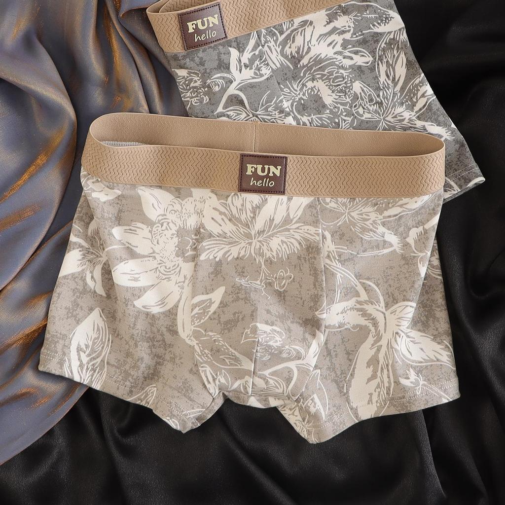 10A Antibacterial Men's Ethnic Print Breathable Boxer Briefs Shorts