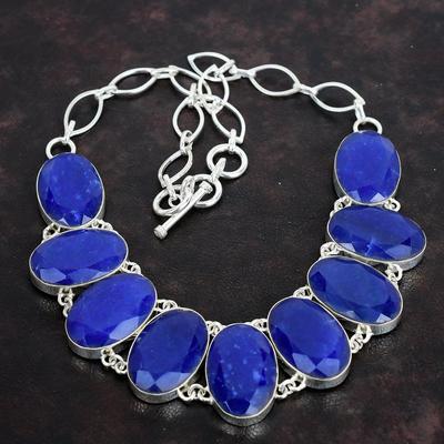 Facettierte blauer Saphir Halskette echter Edelstein Halskette handgefertigter Schmuck 925 Sterlingsilber Halskette verstellbare Kettenhalskette Hochzeitsgeschenke