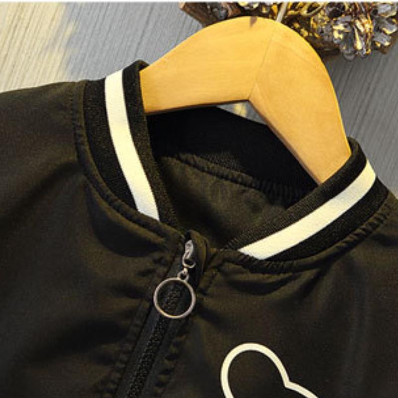 Spring Autumn Boys Girls Jacket Cartoon Bear Letter Print Baseball Uniform for 4-12 Years Children Sports Outerwear