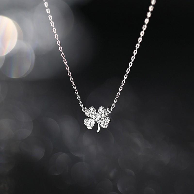 Women's Four-Leaf Clover Full Diamond Pendant Necklace - Trendy Live Stream Influencer Fashion Jewelry