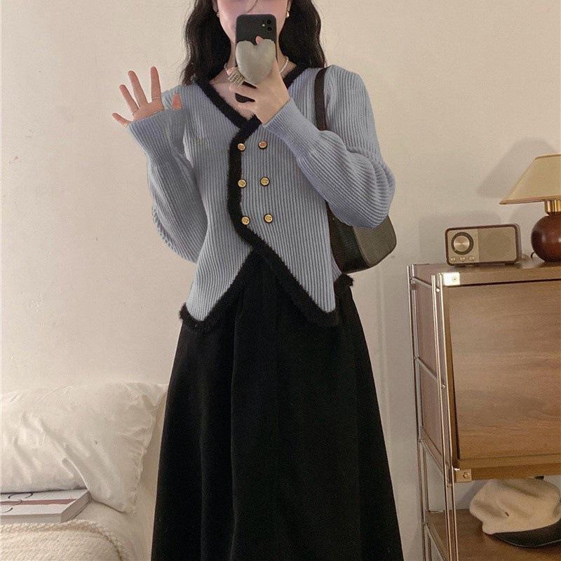 

Женский осенне-зимний двубортный вязаный кардиган с V-образным вырезом и яркими цветами one size fits all серый