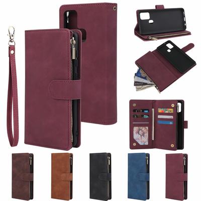 Suitable for Samsung A21S Leather Case A21S Retro Matte Multi-card Bracket Zipper Wallet Hand Rope Protective Case