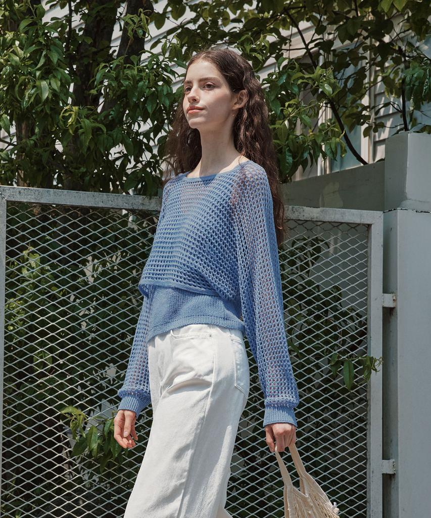 ZEROSTREET [2 Colors] Punched Boatneck Knit & Sleeveless Set