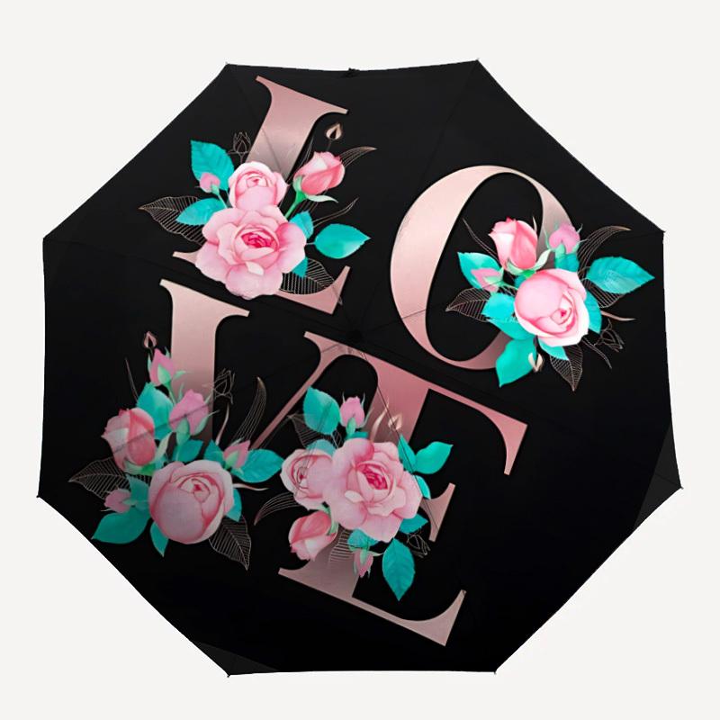 

1pc Floral Love Print Folding Umbrella | Elegant Design, Fashionable Accessory, Durable Construction, Sturdy Ribs yy251107137