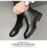 Men's Plus Size Genuine Leather High-Top Martin Boots, Velvet-Lined Winter Work Boots, Snow Boots in Cowhide.