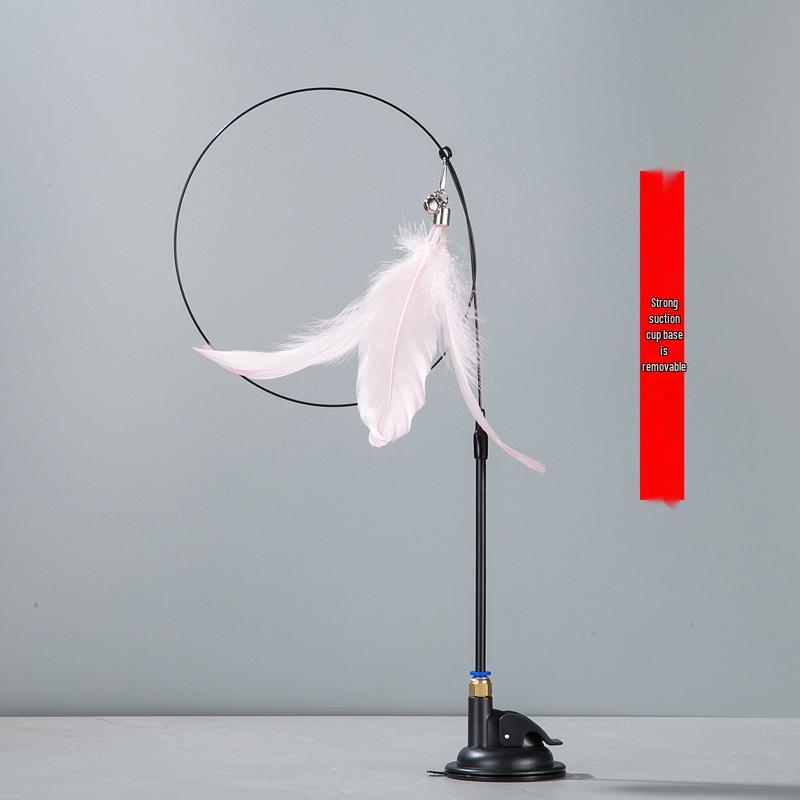 Strong Suction Cup Cat Teaser: Steel Wire, Feather & Bell Interactive Toy