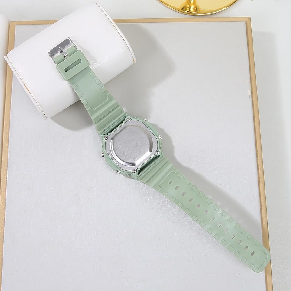 Kids Digital Watch Boys Girls Colorful Alarm Clock with Day Display Green