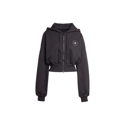 X Stella McCartney Collaboration Sportswear Cropped Hoodie Solid Logo Short Sleeve Hooded Sweatshirt Women Hoodies Black IN3637