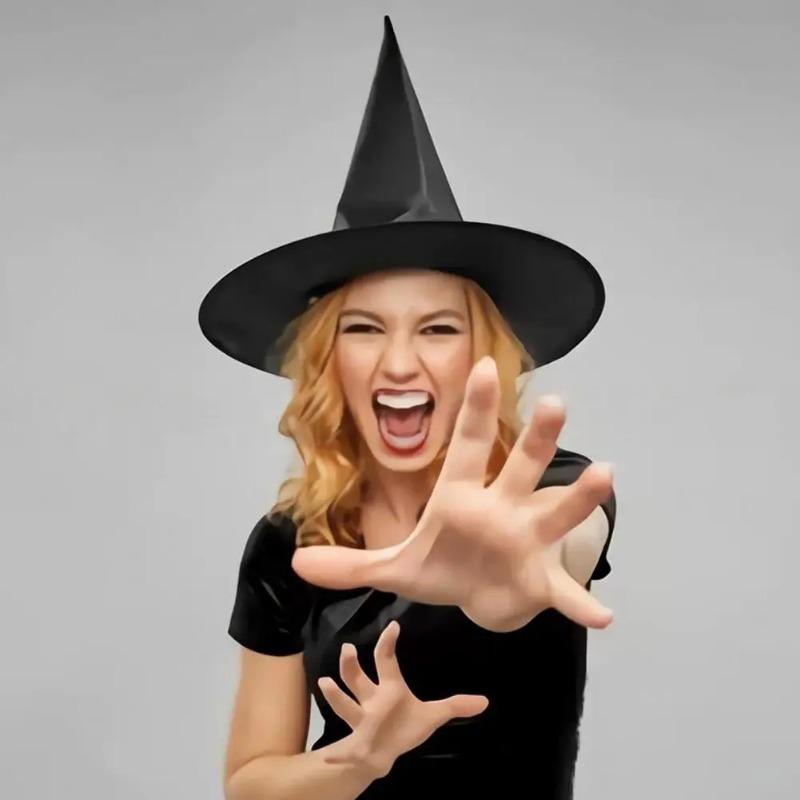 12Pcs Halloween Decoration Witch Hat Cap Costume Accessory Halloween Party Horror Props Oxford Hat Pure Black Pointed Hat Magic Hat