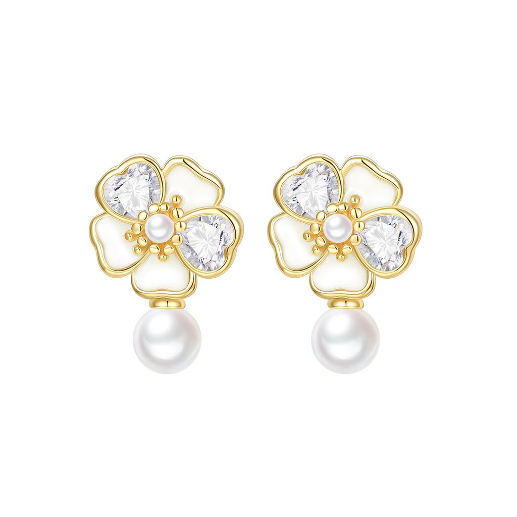 925 Silver Charm Four Leaf Clover Tulip Flower Pendant Bead Earrings Necklace fit Birthday Set Jewelry Gifts