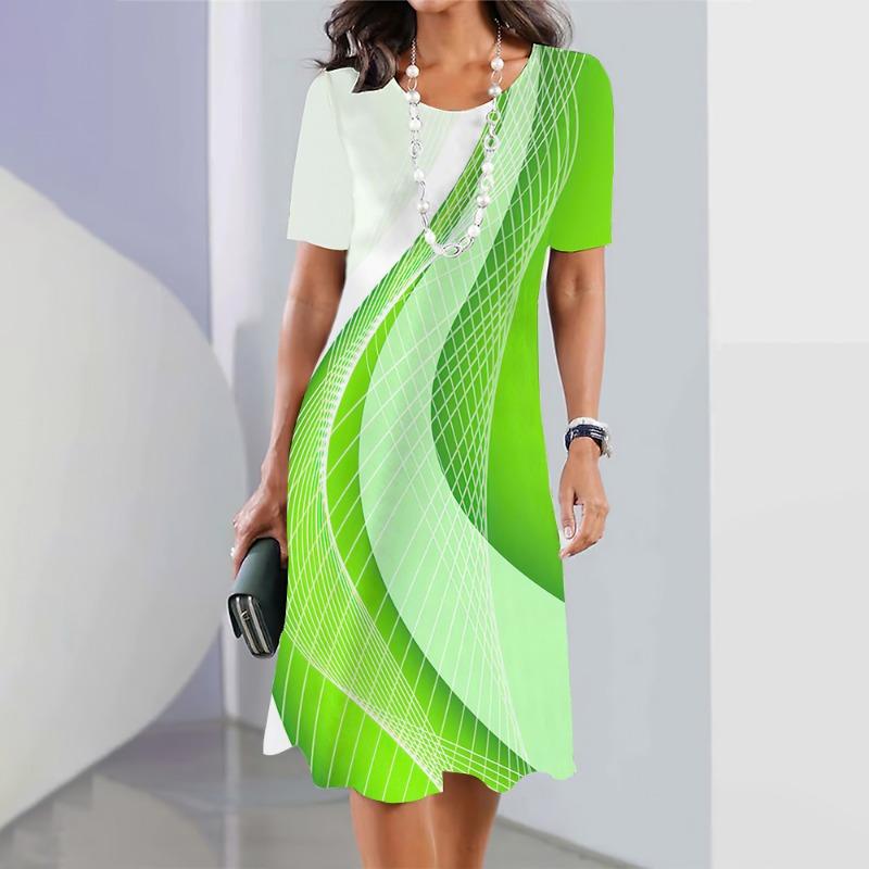 New Women's Dresses Striped Printed Summer Elegant Dress Feamle Short Sleeve Dresses Fashion Oversized Clothes