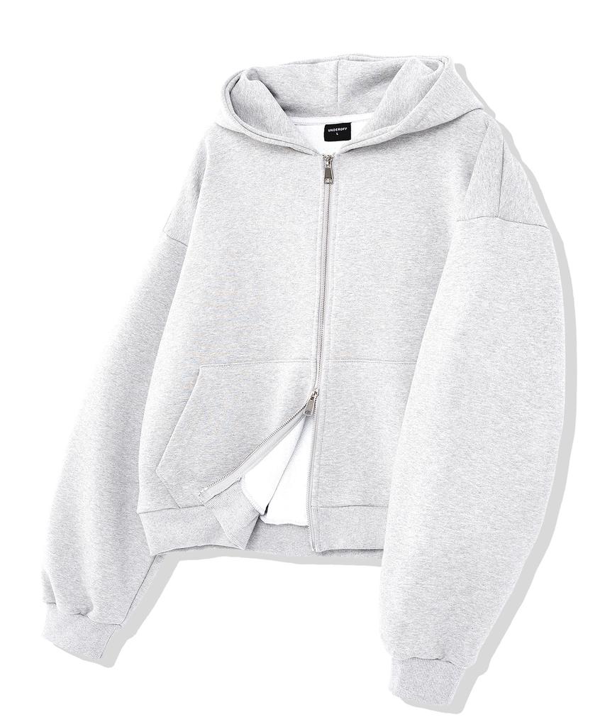 Underoff 2-Way Crop Fit Zip-Up Hooded Jumper Gray (Fleece Lined)