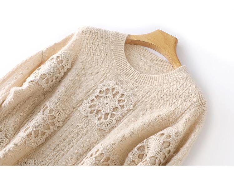 Women's Pure Wool Hollow Out Sweater - Lazy Style Knitwear for Autumn & Winter