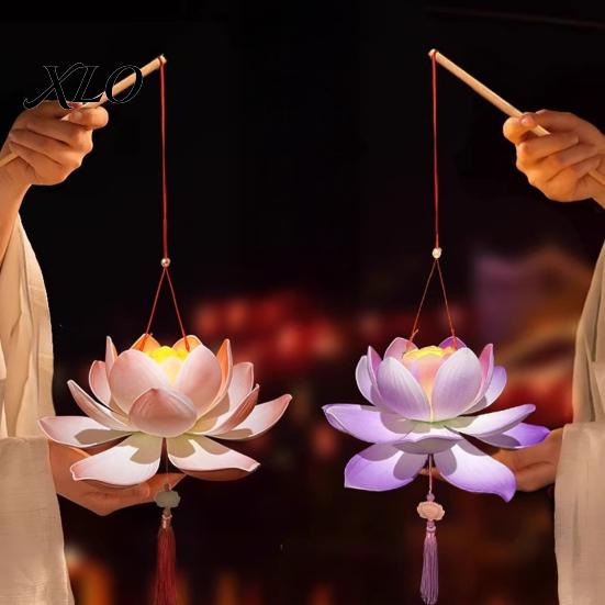 Outdoor Celebration Lighting DIY Lotus Lantern Craft Kit, Handmade Flower Paper with LED Kit Light, Vintage Decorative for Wedding Party, Festival