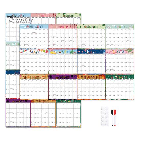 

Большой настенный календарь 2025 года, двухсторонний, стираемый влажным и сухим способом, ежегодный планировщик, ламинированное расписание с маркером, клей для домашнего офиса, класса белый