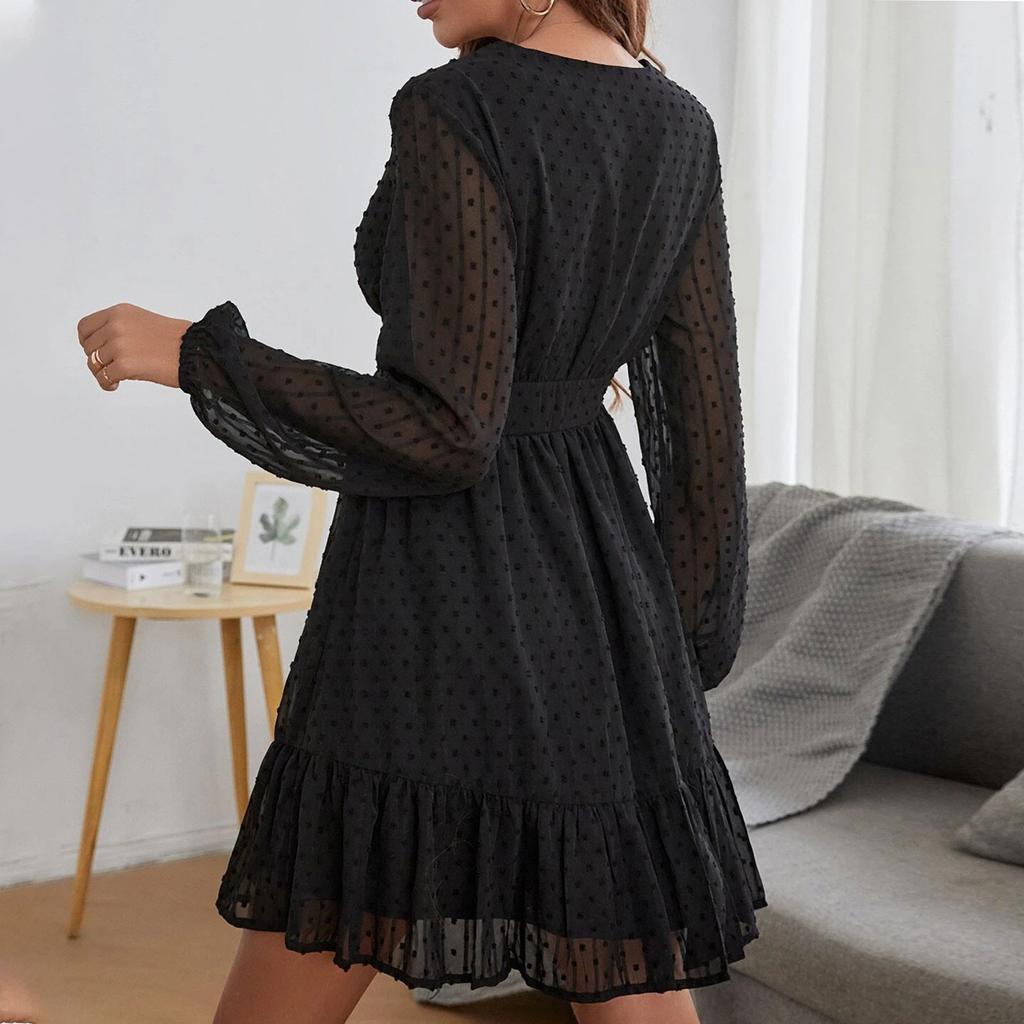 Fashion Women's Long Sleeve High Waist Temperament Dress