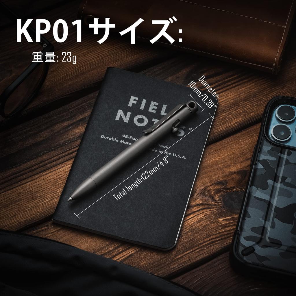 KeyUnity KP01 Multi-Function Pen with Clip, Compact Retractable Ballpoint Pen, Refillable, Premium Titanium Alloy Bolt Action Pen, Lightweight, Easy t
