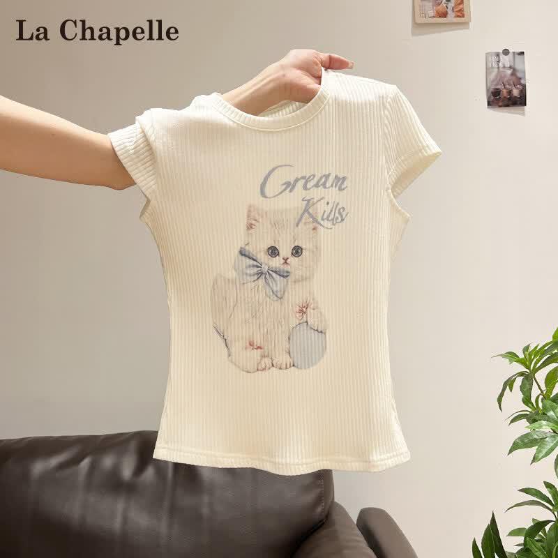 La Chapelle Women s Cat Print Slim Fit T-Shirt L