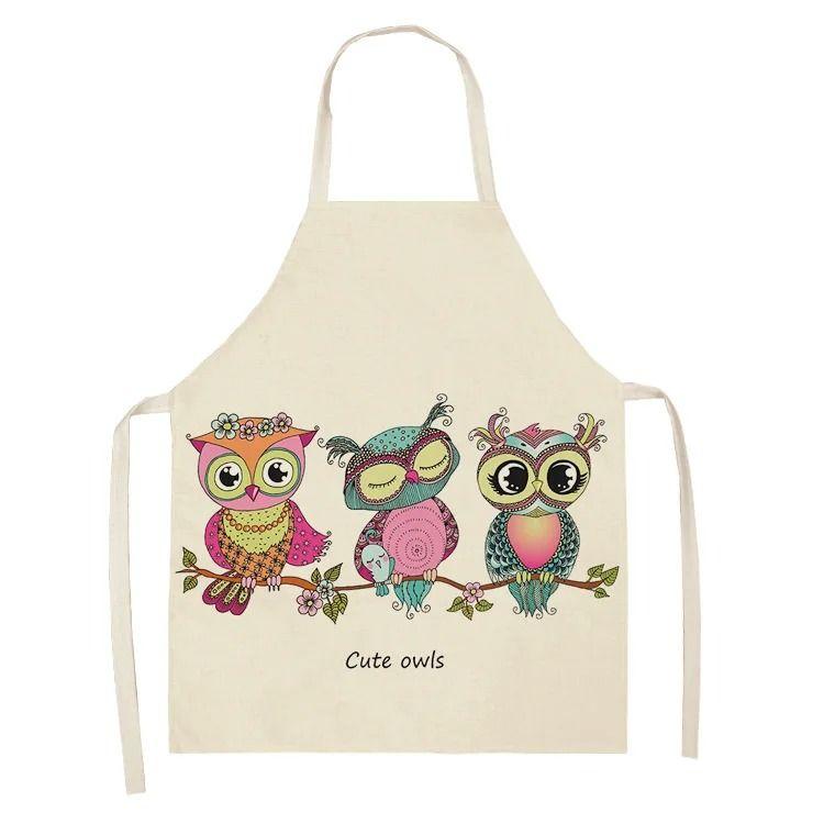 Colorful Owl Pattern Fashionable Ins Style Apron Adult Sleeveless Kitchen Home Baking Waist Bib