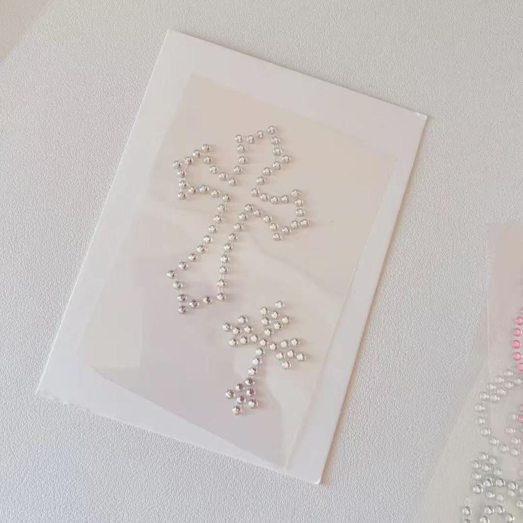 3D Rhinestone Chain Photo Card Stickers Korean Style Music Note Wing Crystal Diamond Sticker for Scrapbook Journal