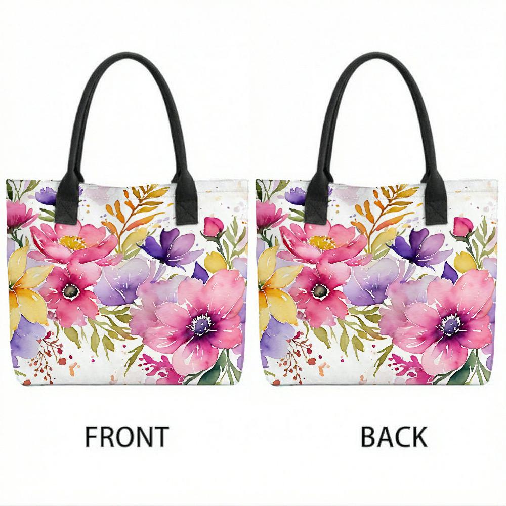  Watercolor Floral Canvas Tote Bag Large Capacity Reusable Fashion Casual Handbag for Women