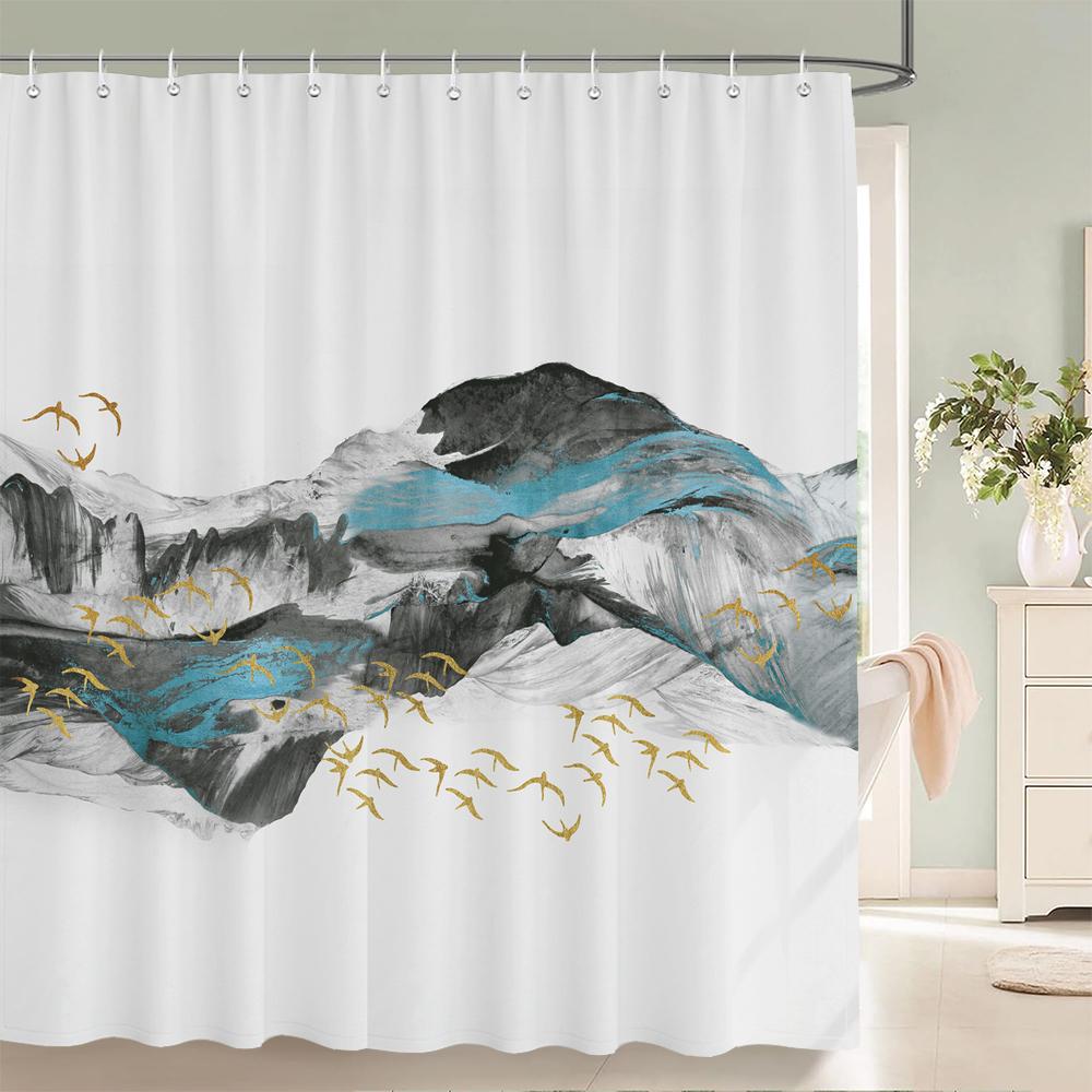 Ink Painting landscape 180x180cm Shower Curtains Waterproof Polyester Chinese style Flower Birds Bathroom Curtain With Hooks
