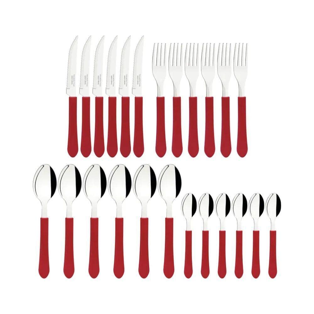 TRAMONTINA Rehme Tableware Set of Dishwasher Lightweight Stainless Steel Perfect for Outdoor and Home Made In Product Number TRAMONTINA 24, Red, Safe,