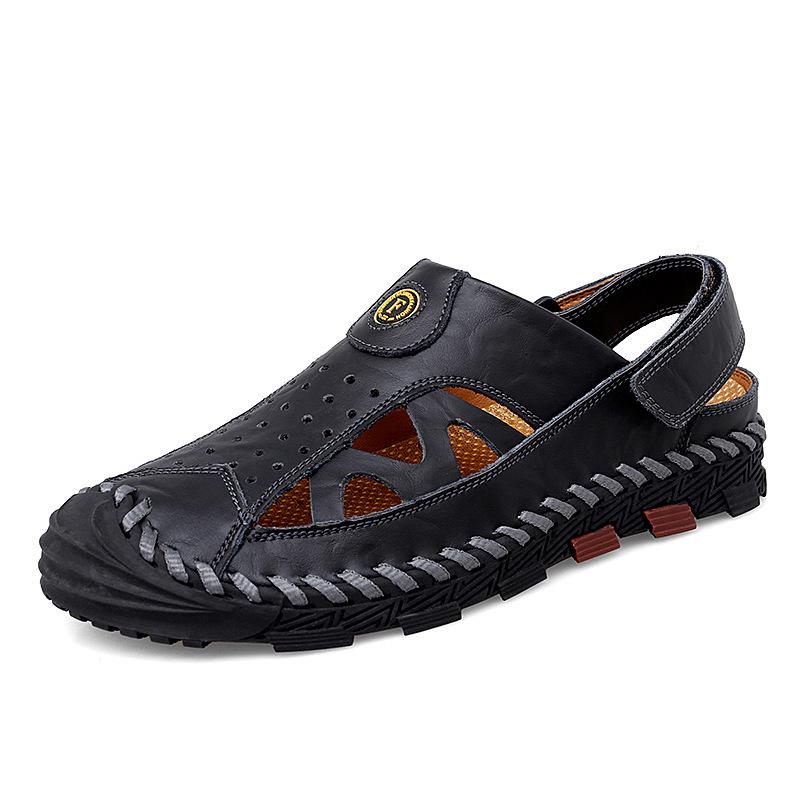 Men s Genuine Leather Beach Sandals: 2022 Trendy Cowhide Casual Summer Outdoor Slippers Size 42