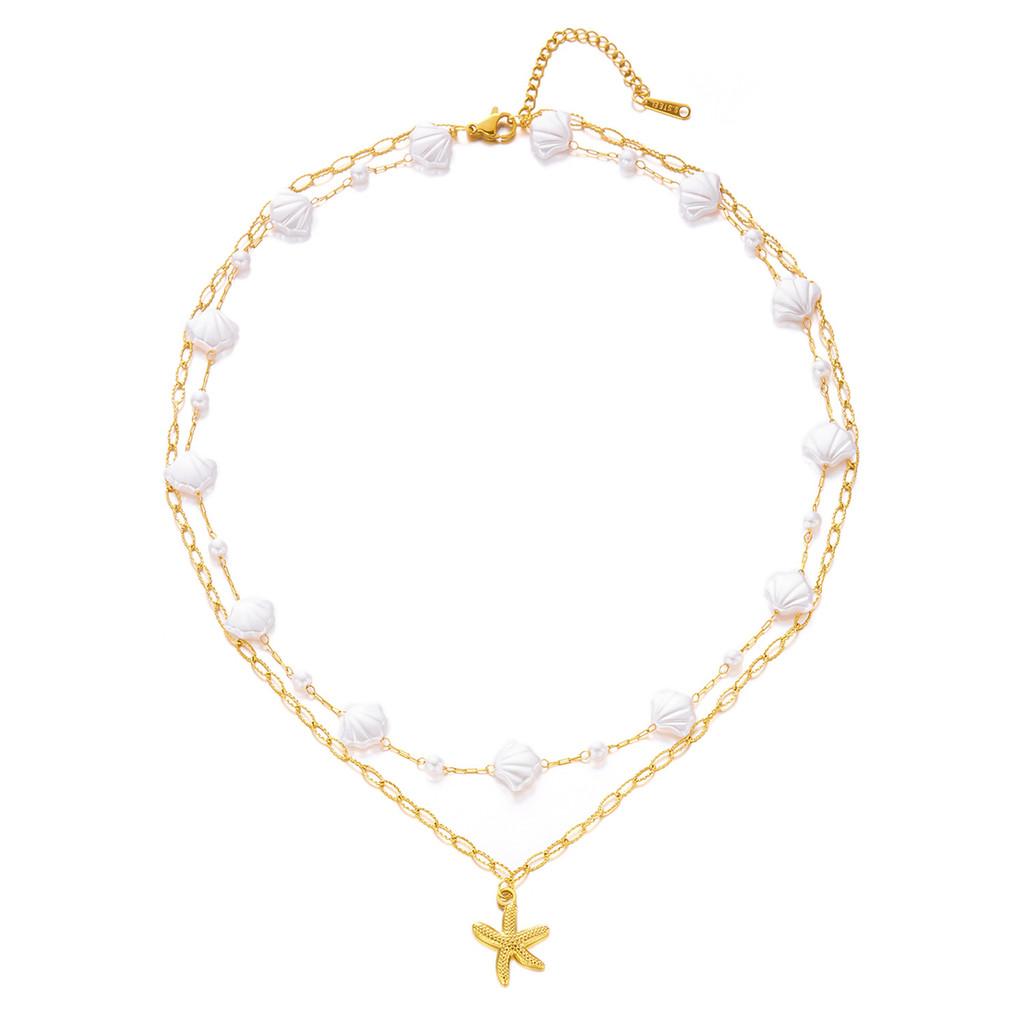 Starfish Shell Pearl Necklace For Women Fashion Ocean Style With Titanium Steel Chain