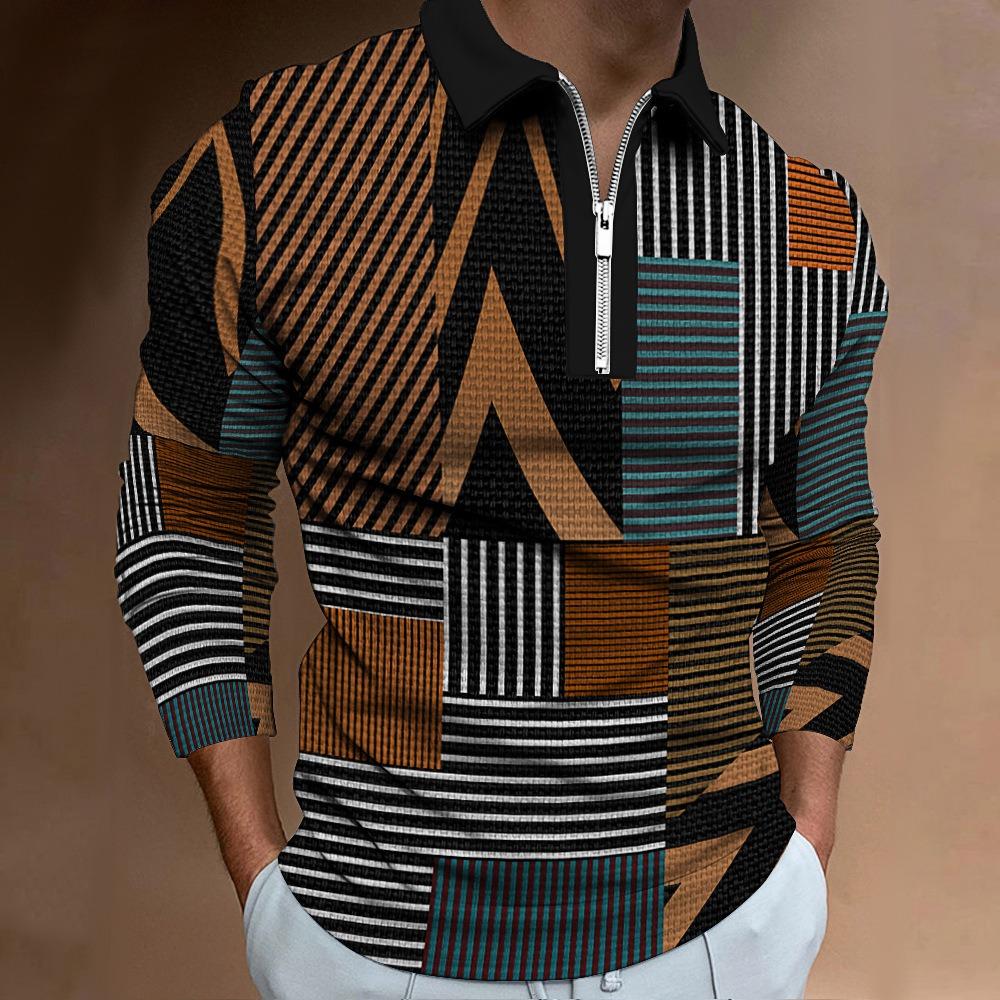 

Мужская футболка поло осень и зима новая футболка с цифровой печатью повседневная ретро толстовка с длинным рукавом L