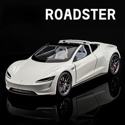 1:24 Alloy Tesla Sports Car Model Die-cast Metal Toy Car Convertible Toy with Charging Pile Boy Gift Collective Home Decoration Collection Ornaments