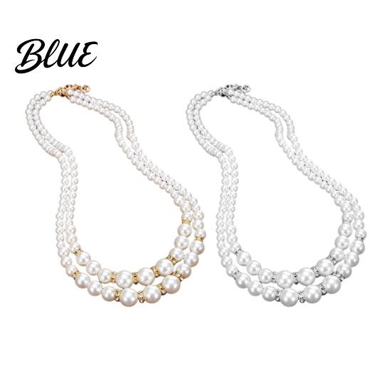 White Pearl Faux Dressy Necklace Ladies 2 Strands Beads Choker