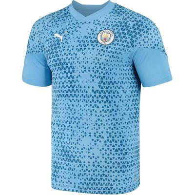 Camiseta Manga Curta Esportiva Decote V Estampa Emblema Logotipo Manchester City Masculino Tops Azul-Claro 772877-15