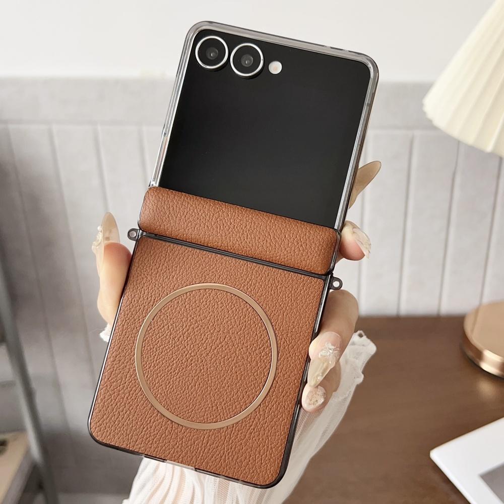 For Samsung Galaxy Z Flip 7 Leather Magnetic Case For Magsafe Hinge Protection Shockproof Wireless Charging Cover For Z Flip7