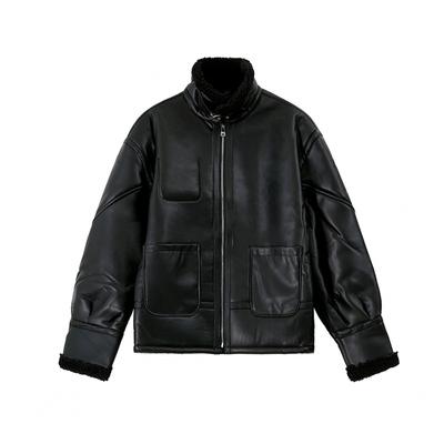 Fur Integrated Stand Collar Motorcycle Leather Jacket for Men In Winter Korean Style Loose Retro Jacket Thickened Cotton Coat