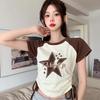 American Retro Color Block Raglan Tee - Summer Lace-Up Crop Top for Women