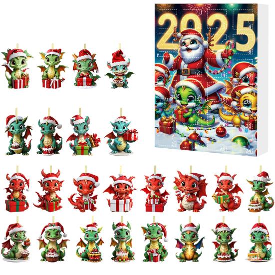 Christmas Dragon Advent Calendar 2025 24 Pcs Acrylic Dragon Pendant Countdown Calendar Holiday Gifts for Kids Adults