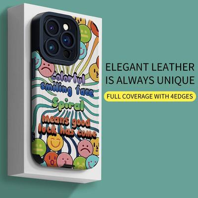 Smiley Face Emoji Printed Leather Soft Silicone Phone Case Back Cover with Camera Lens Full Protection