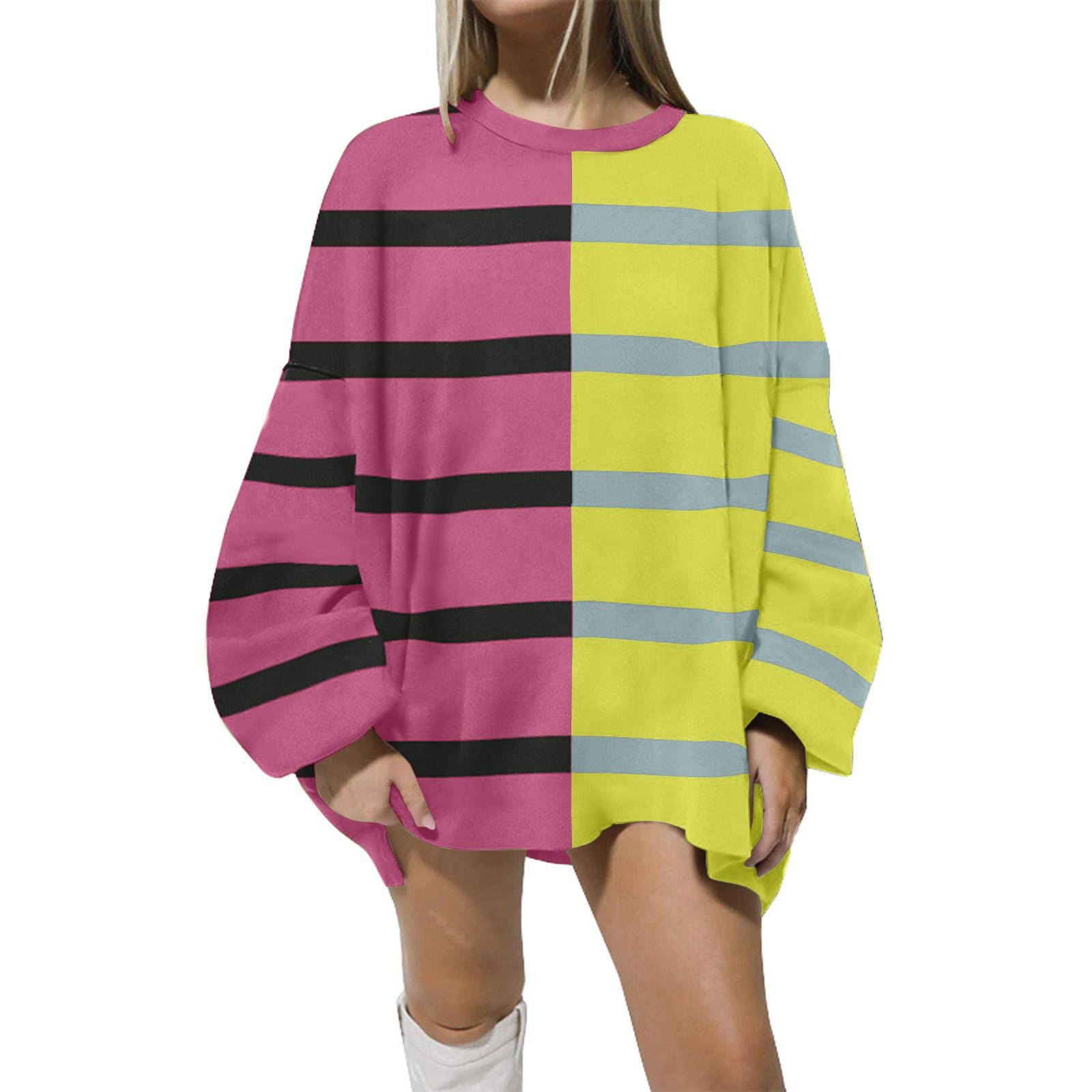 

Женская мода свободный полосатый трикотажный свитер с длинным рукавом повседневный свитер в стиле пэчворк XL жёлтый