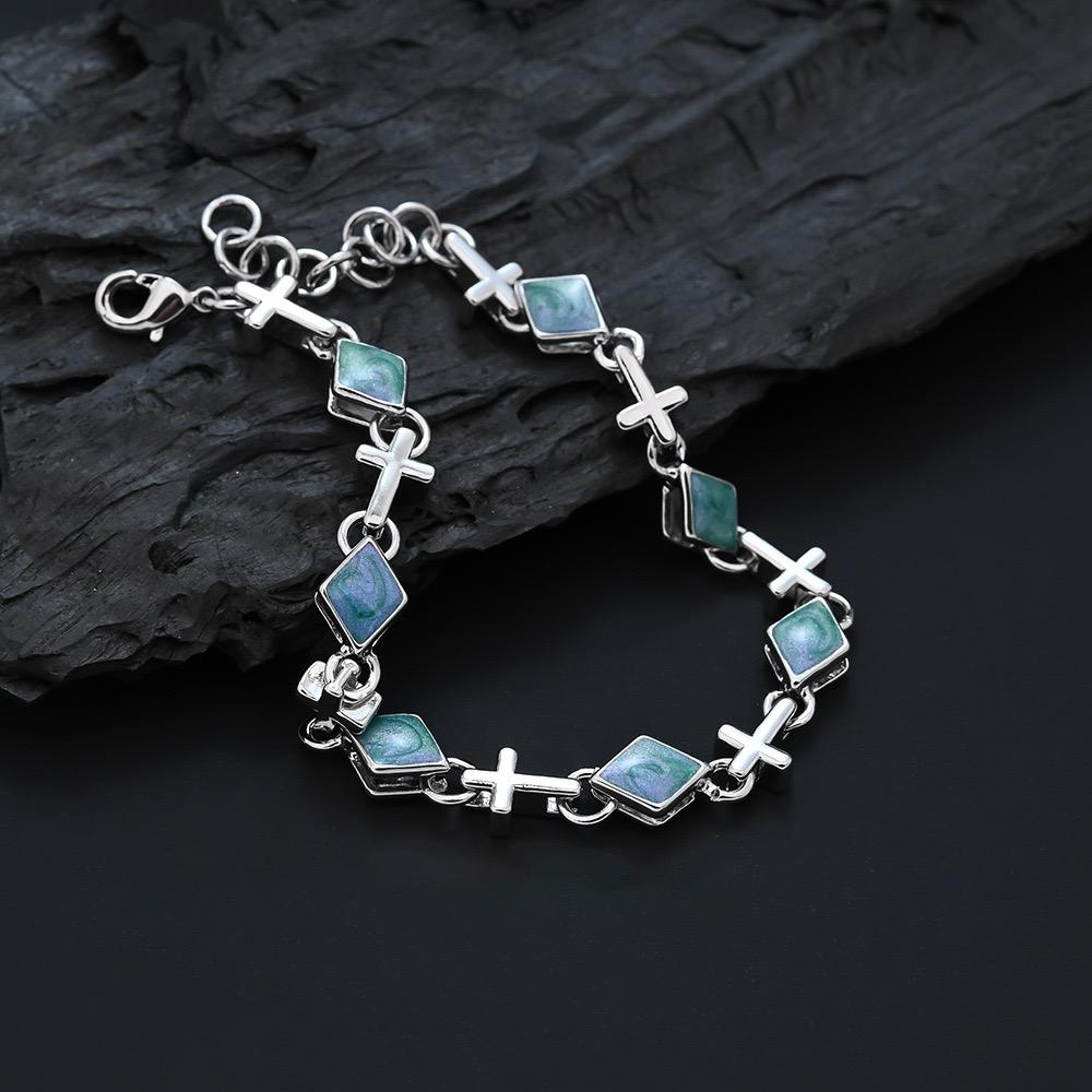 Xiaomi 100% Solid 925 Sterling Silver Metal Bracelet for Women Vintage Handmade Simple Blue Stone Cross Bracelet Birthday Gift Party