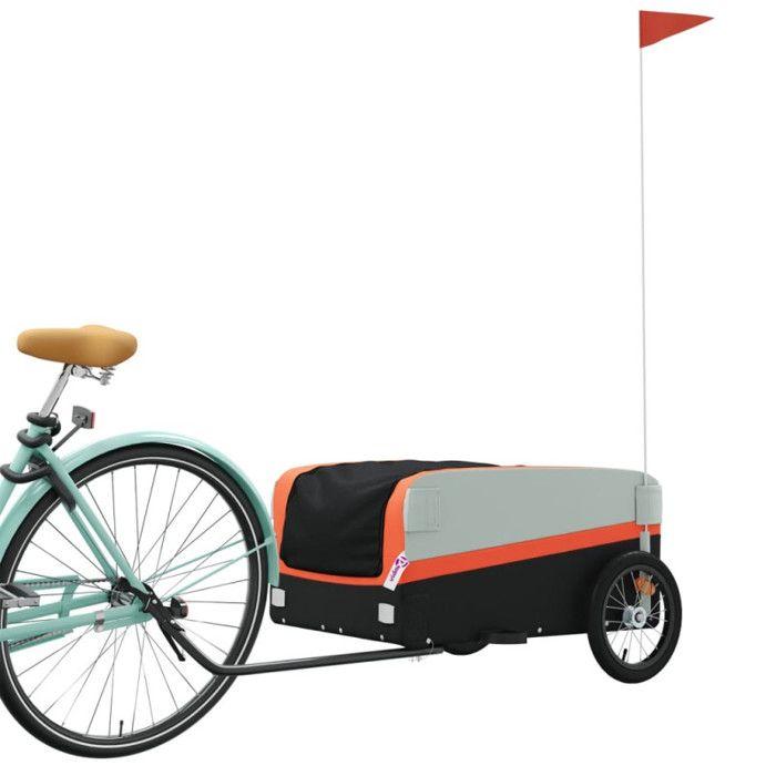 VidaXL Bicycle Trailer, Bicycle Cart with Bar, Bicycle Luggage Trailer, Transport Cart, Black and Orange 94040