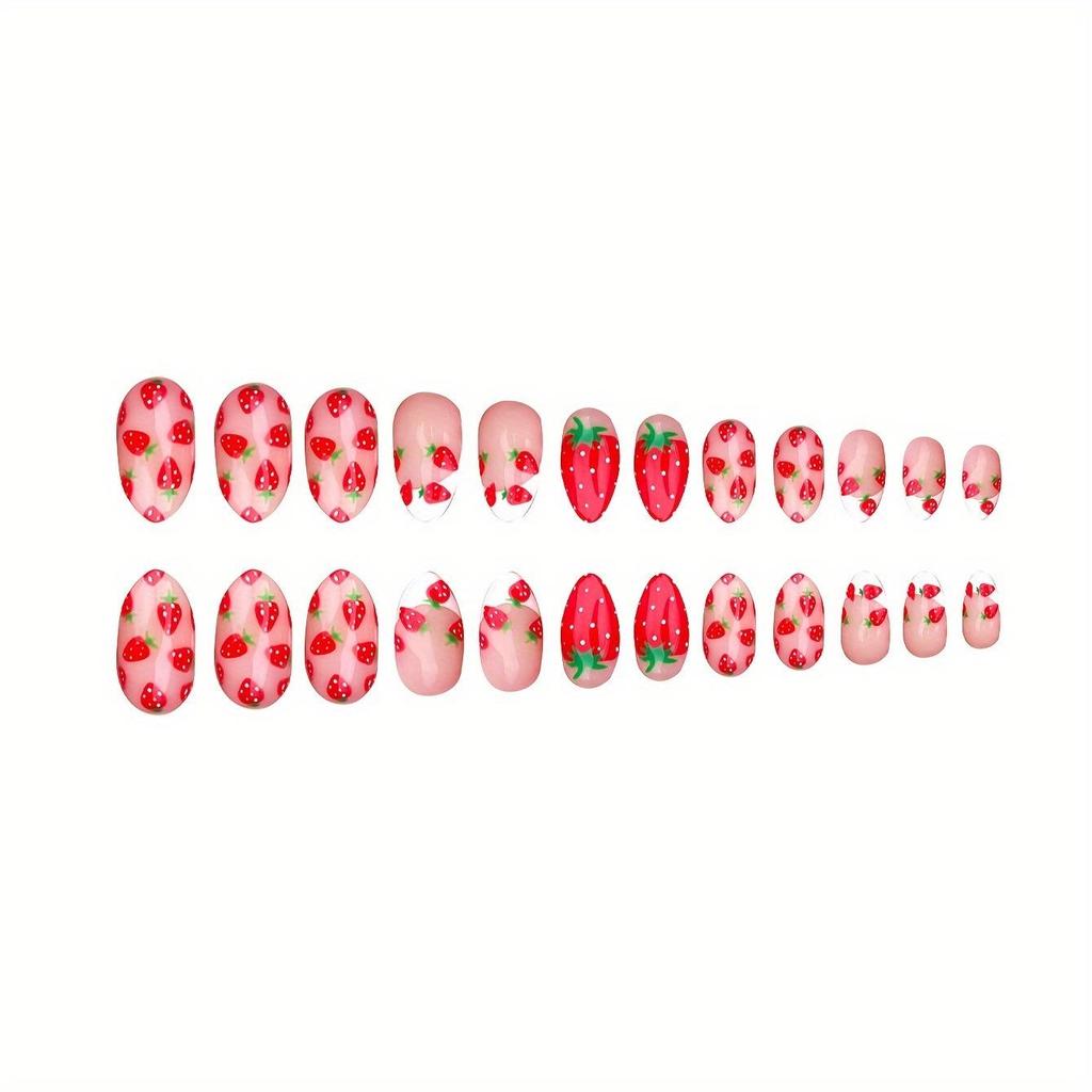 Sweet Strawberry Flower Press-On Nails - Cute, Childlike Summer Nail Art